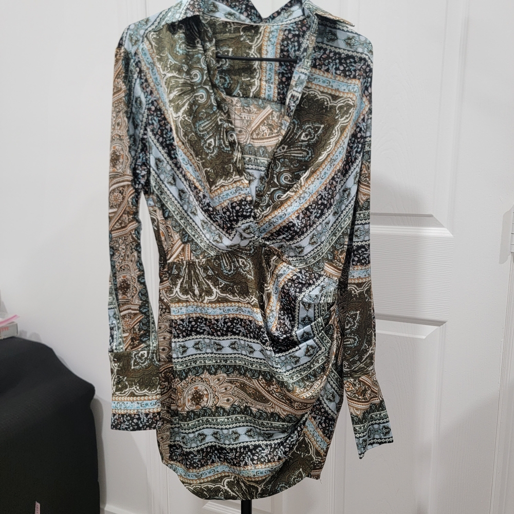 Patterned Long Sleeve Dress
